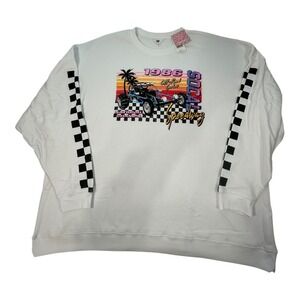 Ascot + Hart White Graphic Sweatshirt 1986 SoCal Speedway Racing Checkered 3X‎